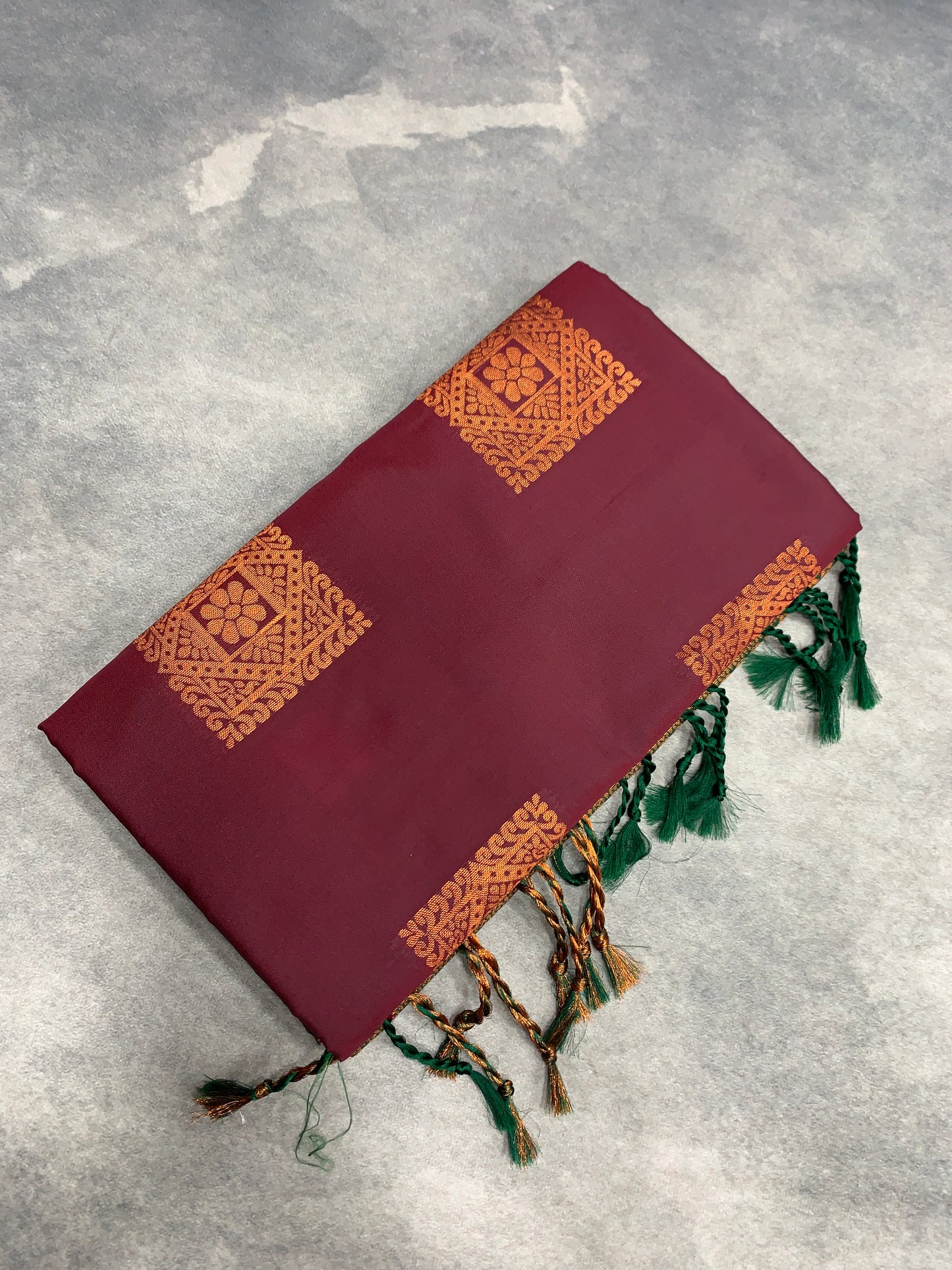 Soft Vegan Silk Saree Brown Colour with Green and Copper Border