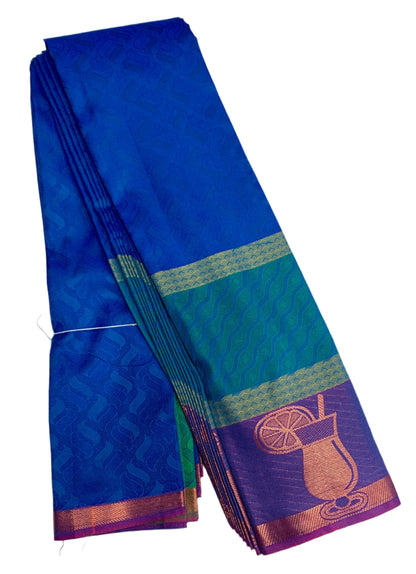 Synthetic Cotton Saree Blue Shade with Magenta Border