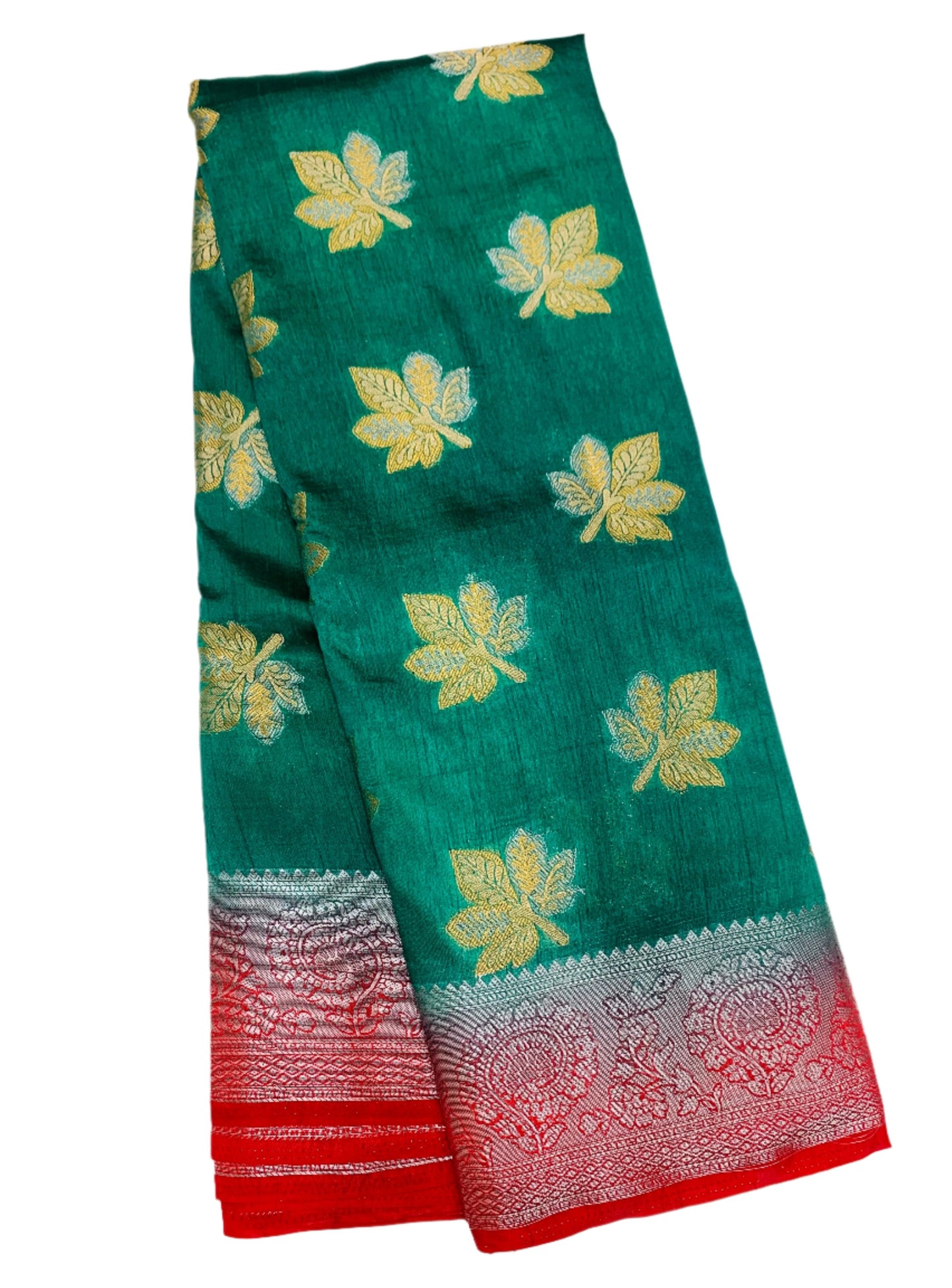 Tussar Saree Green Colour with Red Border