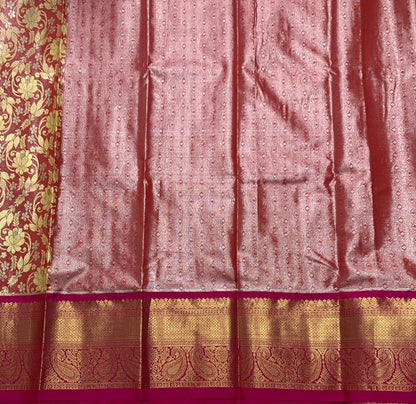 Redish Gold Shade Vegan Silk Kids Pattu Pavadai with Contrast Border for age 2 to 5