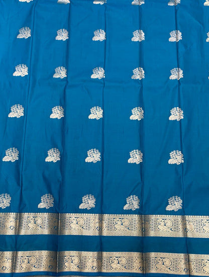 Soft Silk Casual Saree Sky Blue Colour with Rettai Pettu Border