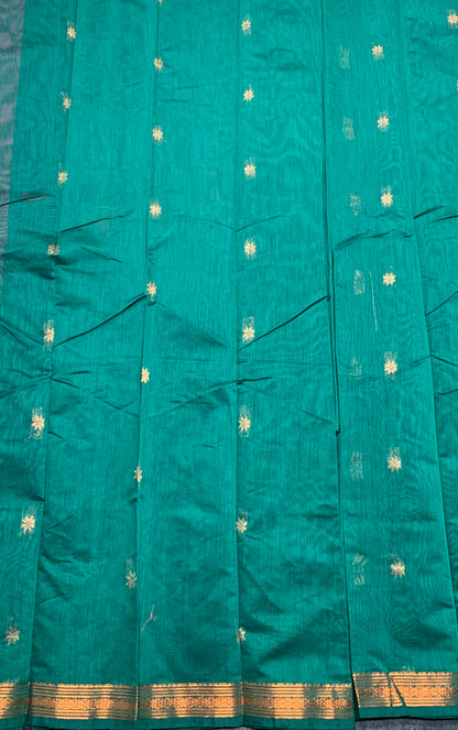 Rama Green Colour Silk Cotton Saree with Copper Zari Border
