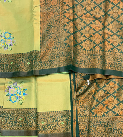 Fancy Tissue Saree Olive Green Colour with Green Border