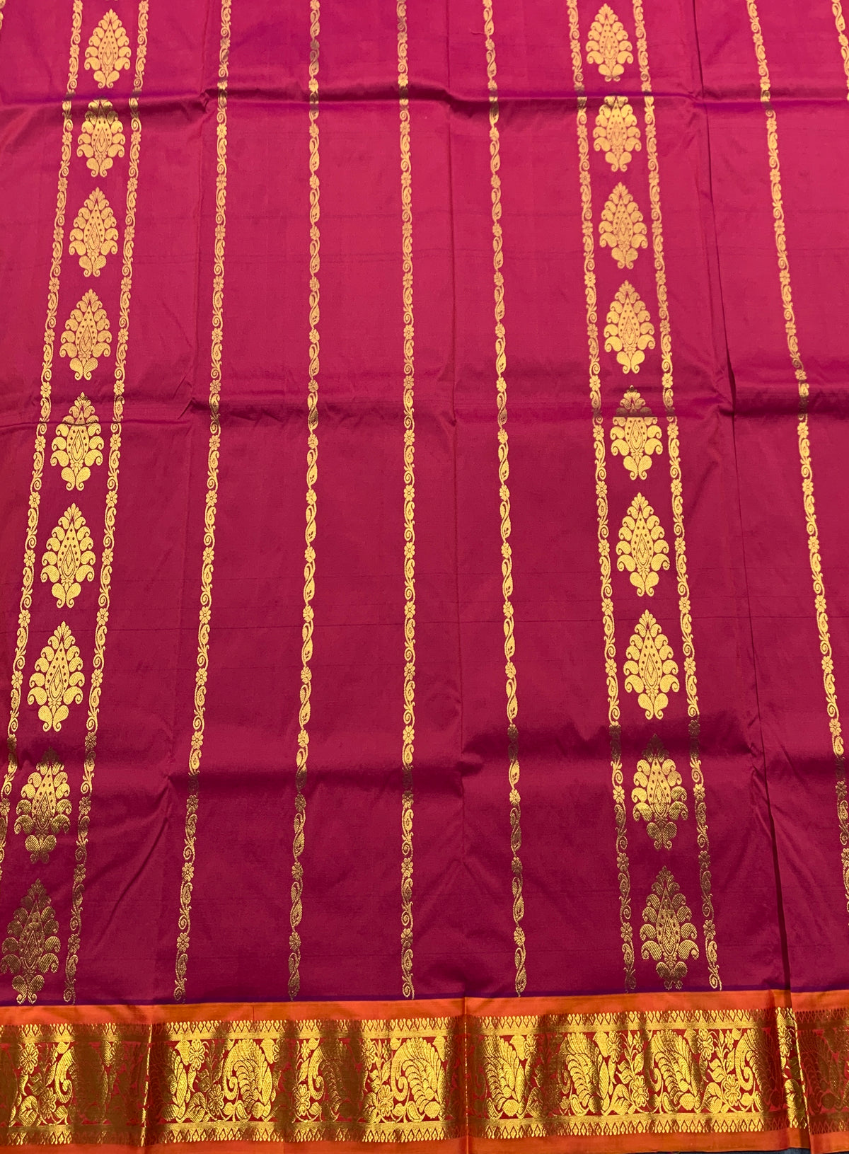 Magenta Pink shade Semi Silk Kids Pattu Pavadai with Contrast border for age above 10 years