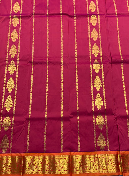 Magenta Pink shade Semi Silk Kids Pattu Pavadai with Contrast border for age above 10 years
