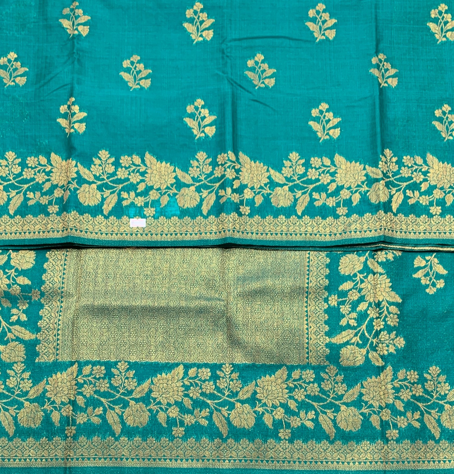 Kora Silk Saree Rama Green Colour with Flower Design Border