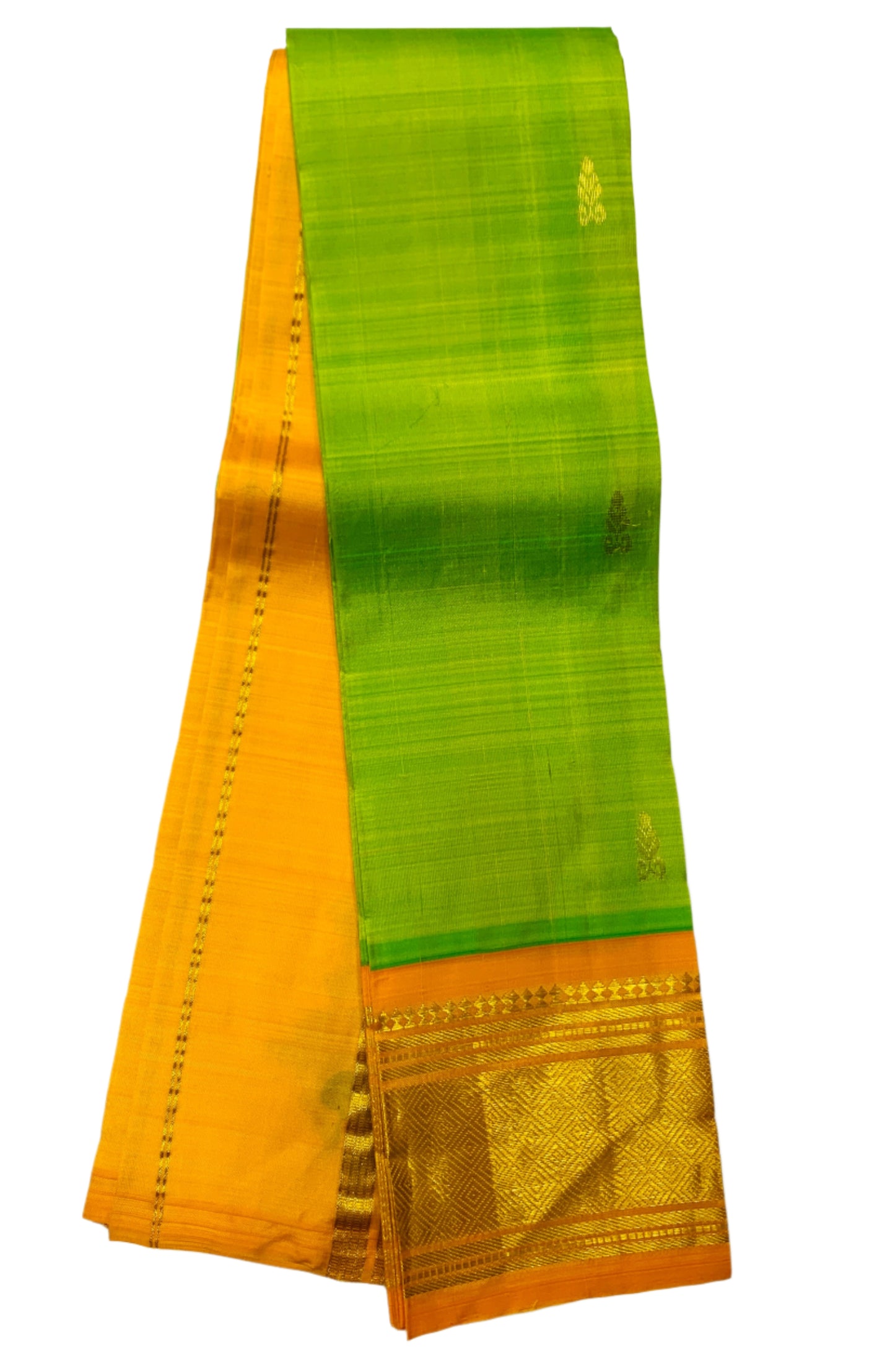 Pure Kanchipuram Silk Saree Light Green Colour with Yellow and Gold Zari Border