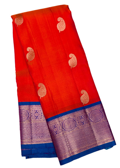 Pure Kanchipuram Silk Saree Dual Shade with Blue Border