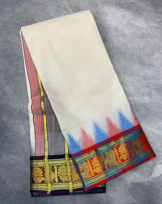 10X6 Korvai Cotton Dhoti Half White Colour
