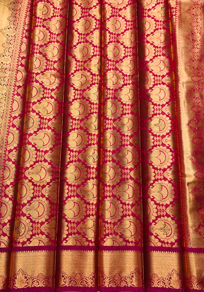 Vegan Silk Saree Light Green Colour with Copper and Pink Border