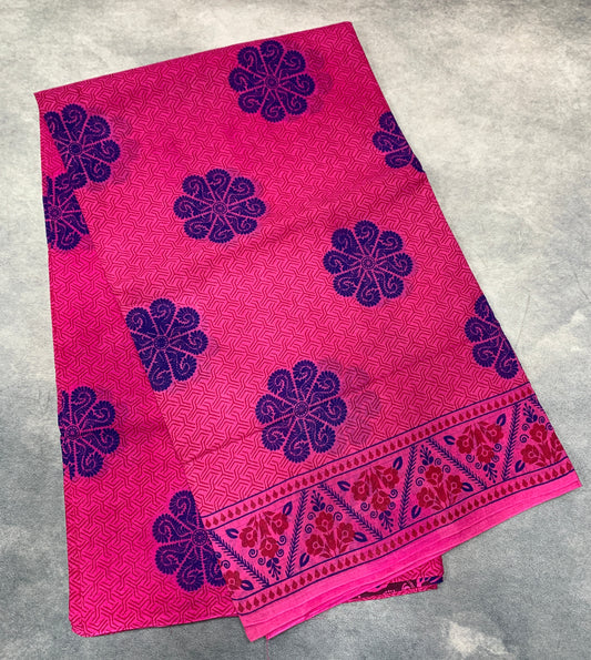 Chettinad Sungudi Cotton Light Pink Colour with Floral Design