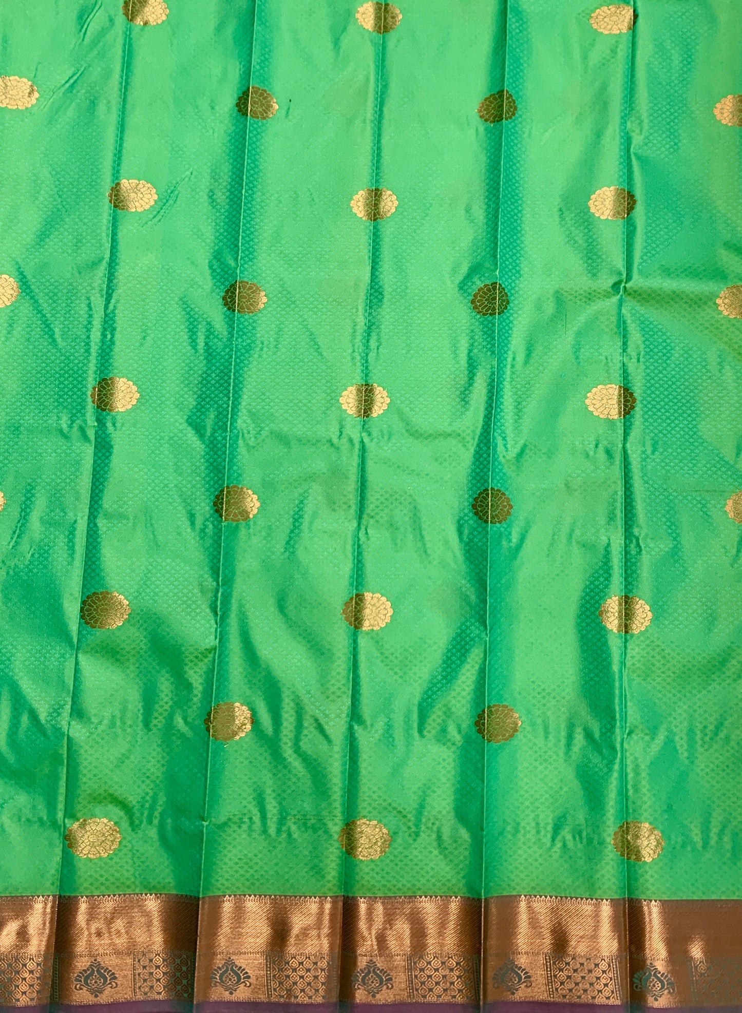 Rama Green Shade Silk Cotton Saree with Copper Zari Border and Floral Design