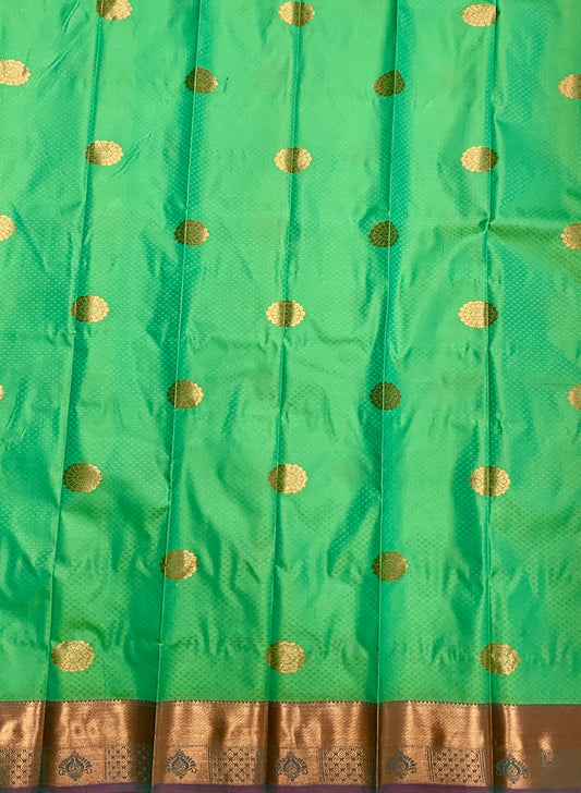 Rama Green Shade Silk Cotton Saree with Copper Zari Border and Floral Design