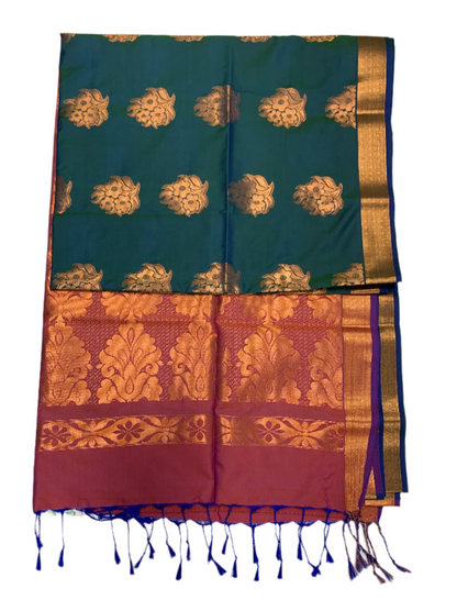 Soft Vegan Silk Saree Rama Blue shade with Floral Design