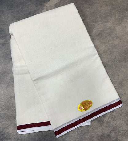 9X5 Cotton Dhoti White Colour with Maroon Colour Border