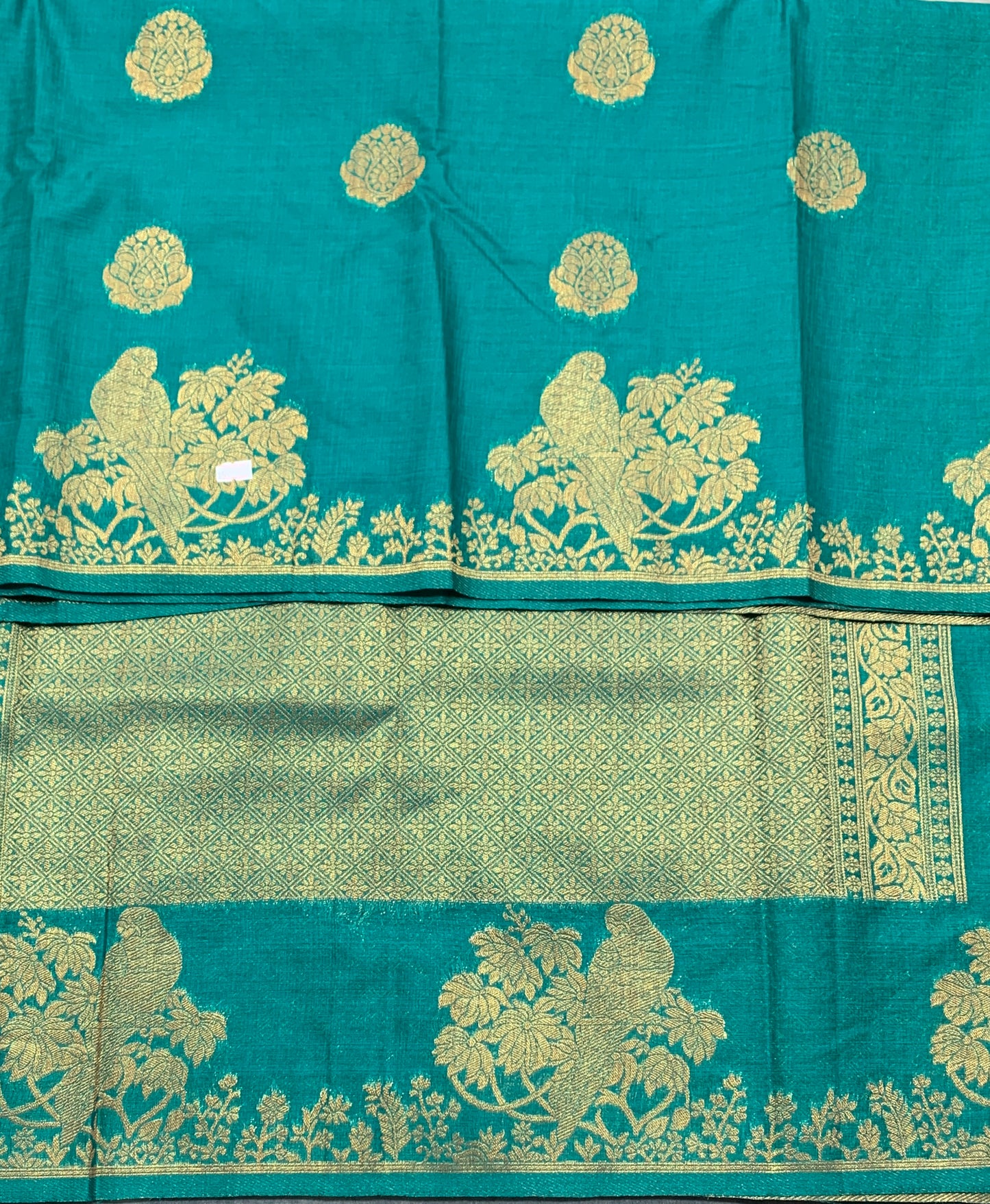 Kora Silk Saree Rama Green Colour with Flower and Parrot Design Border