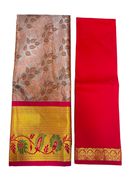 Sliver Colour Vegan Silk Half Saree Contrast Border for age above 10 years