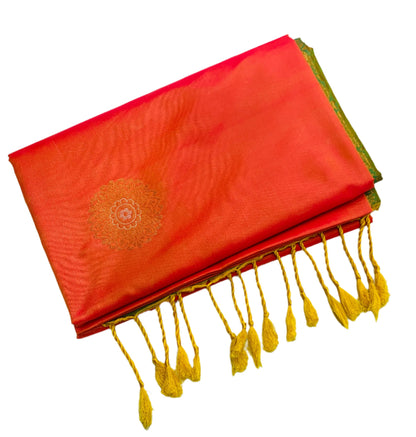 Soft Vegan Silk Saree Orange Colour with Border Less