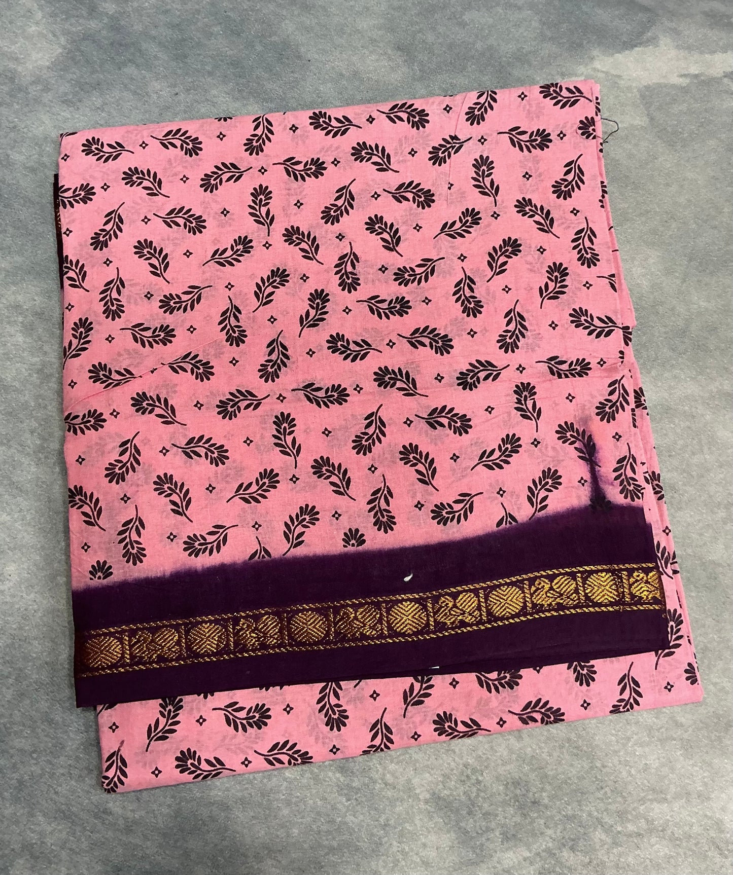 Chettinad Sungudi Cotton light Pink Colour with Brown Colour Border