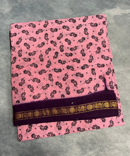 Chettinad Sungudi Cotton light Pink Colour with Brown Colour Border