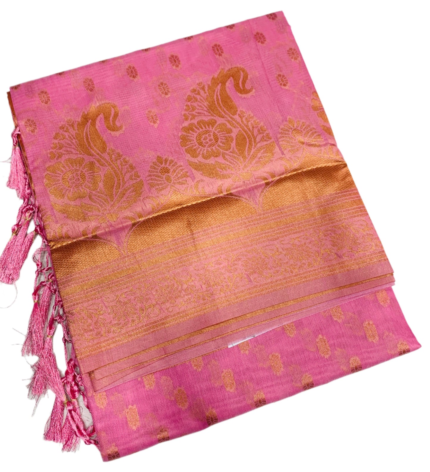 Banaras Katan Saree Baby Pink Colour with Katan Work Border