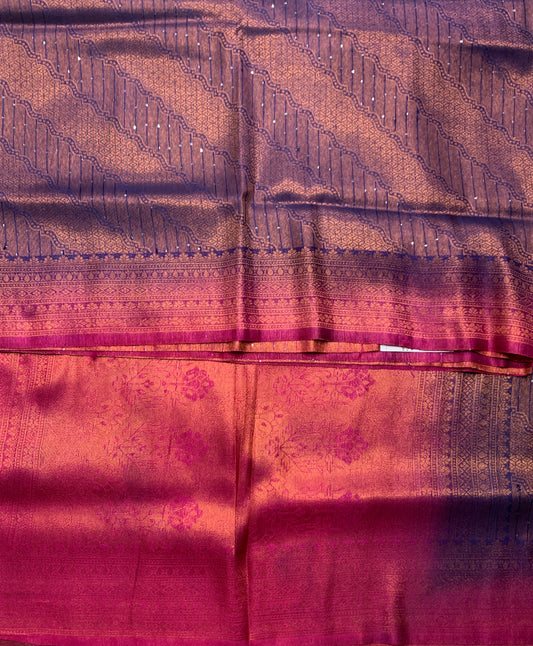 Blue shade Kuberra Pattu with Pink Pallu