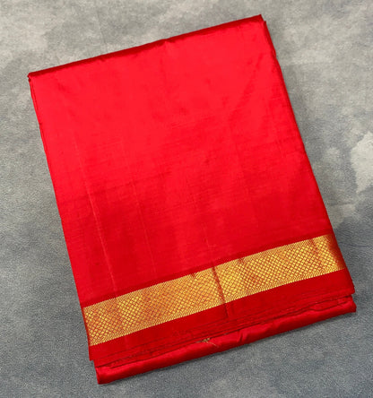 9X5 Pure Silk Dhoti Red Colour with Small Golden Zari Border