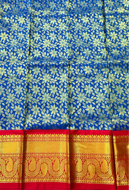 Blue shade Vegan Silk Kids Pattu Pavadai with contrast border for age 5 to 10