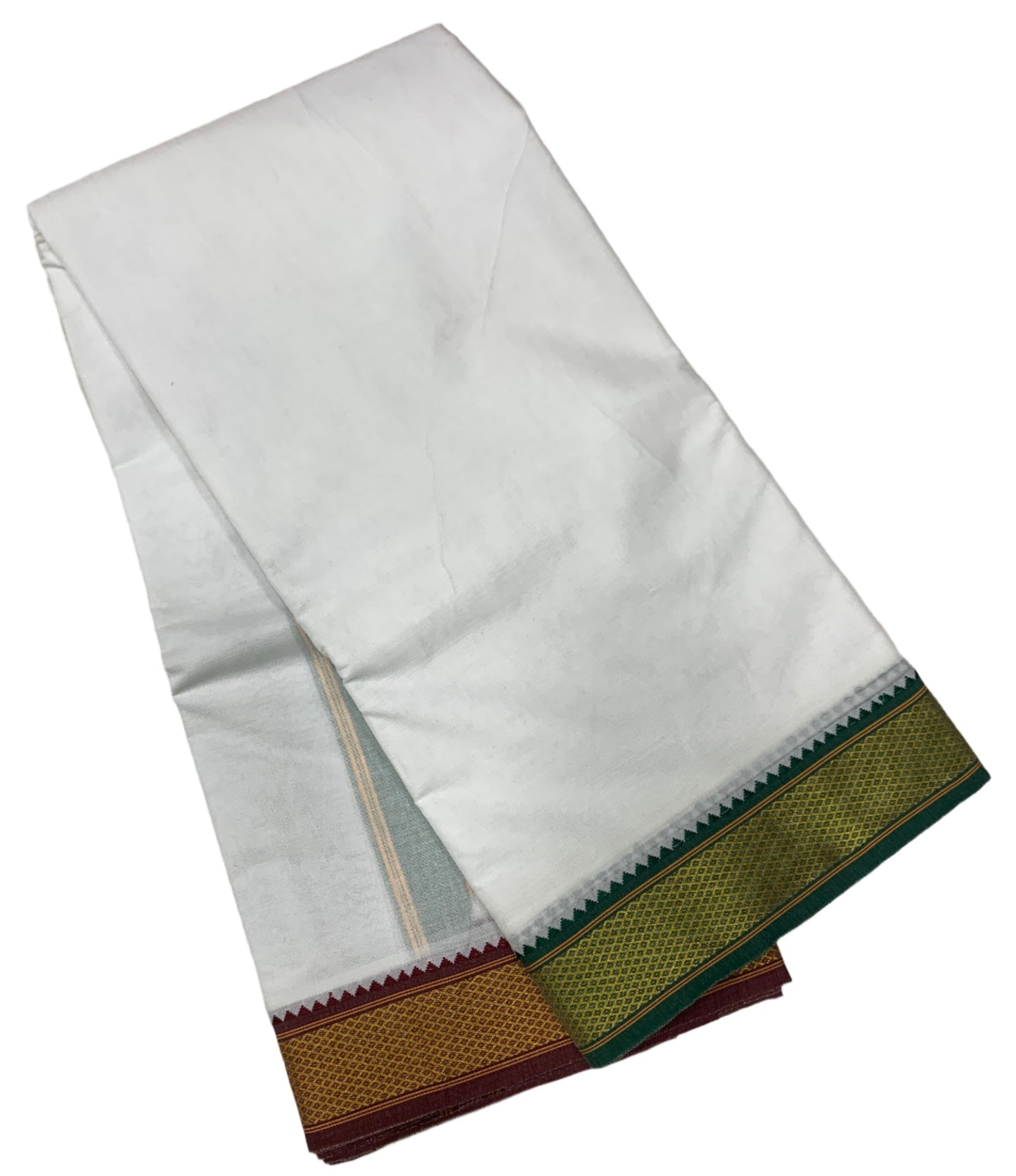 10X6 Cotton Dhoti White Colour with Green and Maroon Border