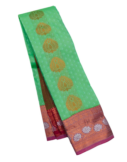 Vegan Silk Saree Pista Green Colour with Copper Border