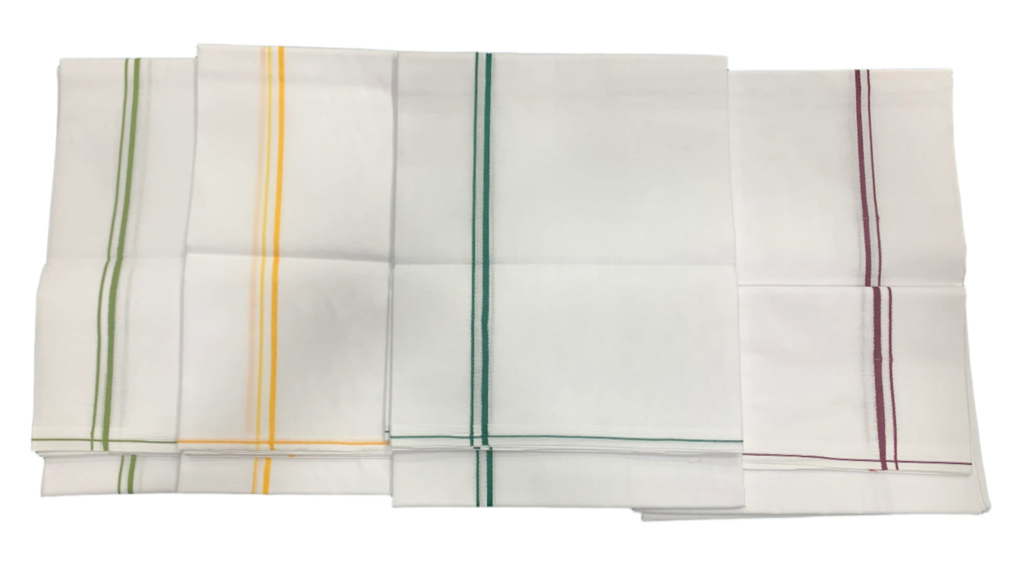 Cotton Dhoti 4 Mulam White Colour with Small Border - Pack of 4