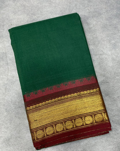 Chettinad Cotton Saree Green Colour with Brown Border