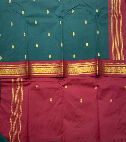 Pure Kanchipuram Silk Dark Green Colour with Brown Border