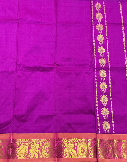 Magenta Shade Semi Silk Kids Pattu Pavadai with Contrast border for Age 2 to 5 Years