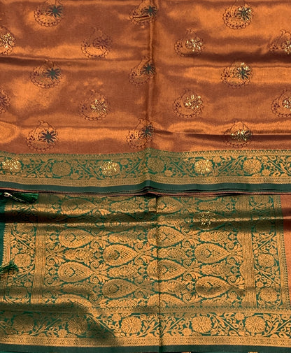 Art Silk Saree Maroon Colour and Stone Work with Green Border