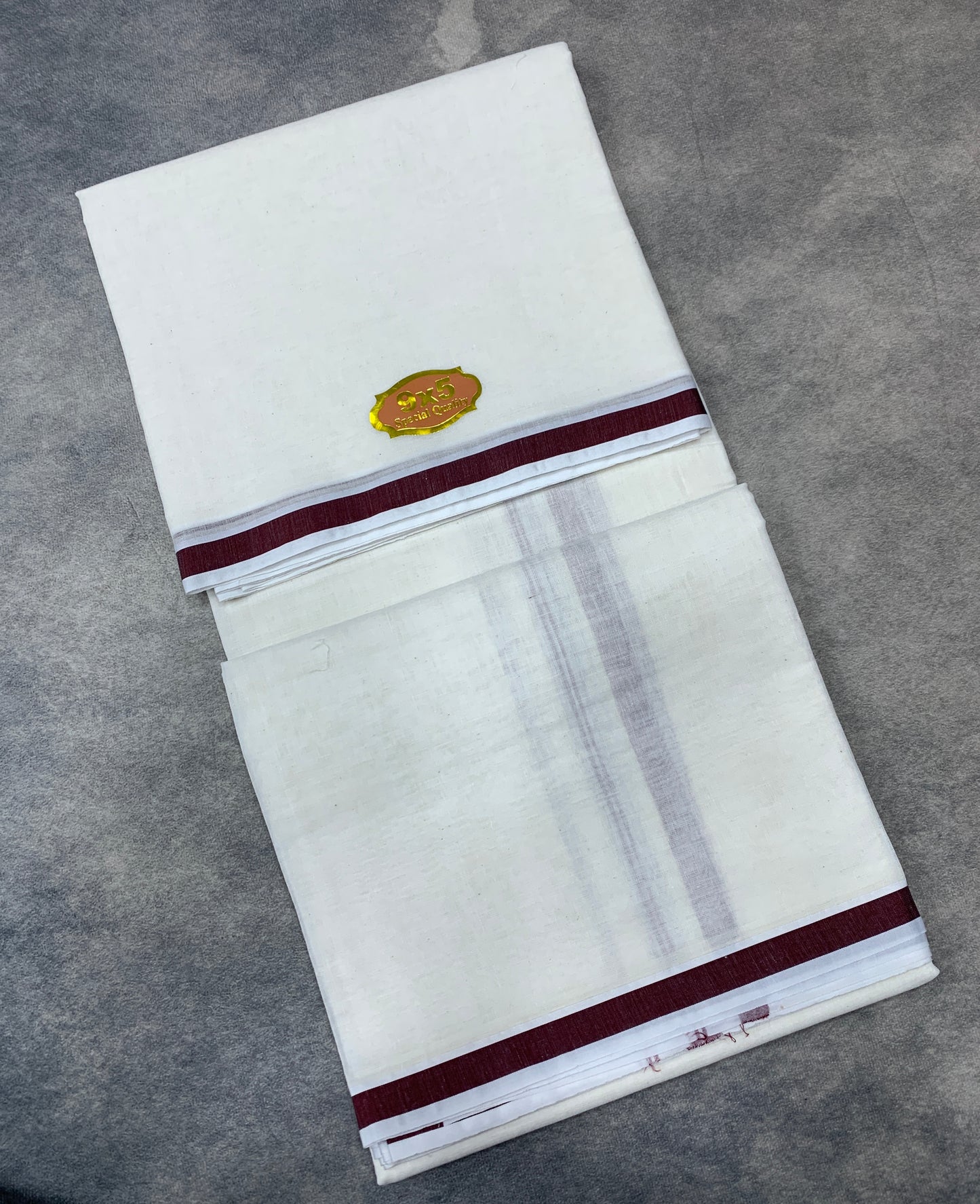 9X5 Cotton Dhoti White Colour with Maroon Colour Border