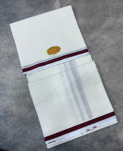 9X5 Cotton Dhoti White Colour with Maroon Colour Border