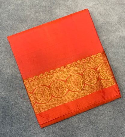 6 Mulam Silk Pooja Towel Orange Colour with Golden Border
