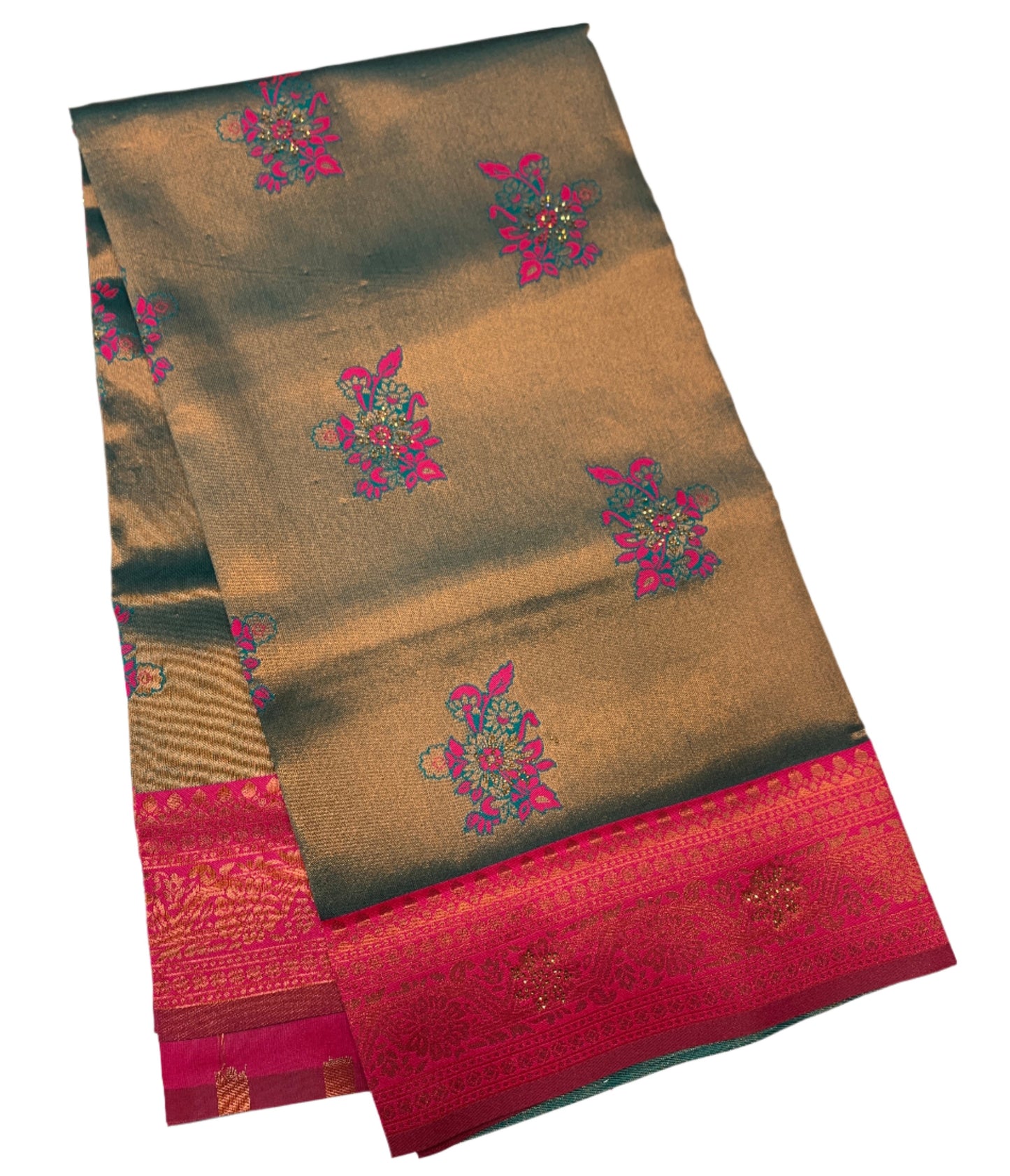 Art Silk Saree Sapphire Colour with Baby Pink Border