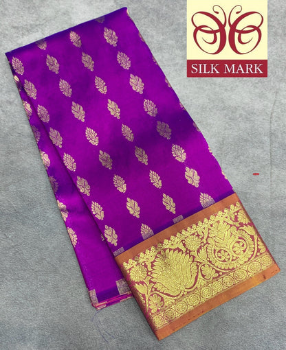 Magenta Shade Pure Kanchipuram Kids Pattu Pavadai with Contrast Border for Newborn to 2 Years