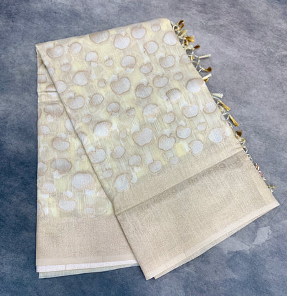 Banaras Katan Saree Off White Colour with Katan Work Border