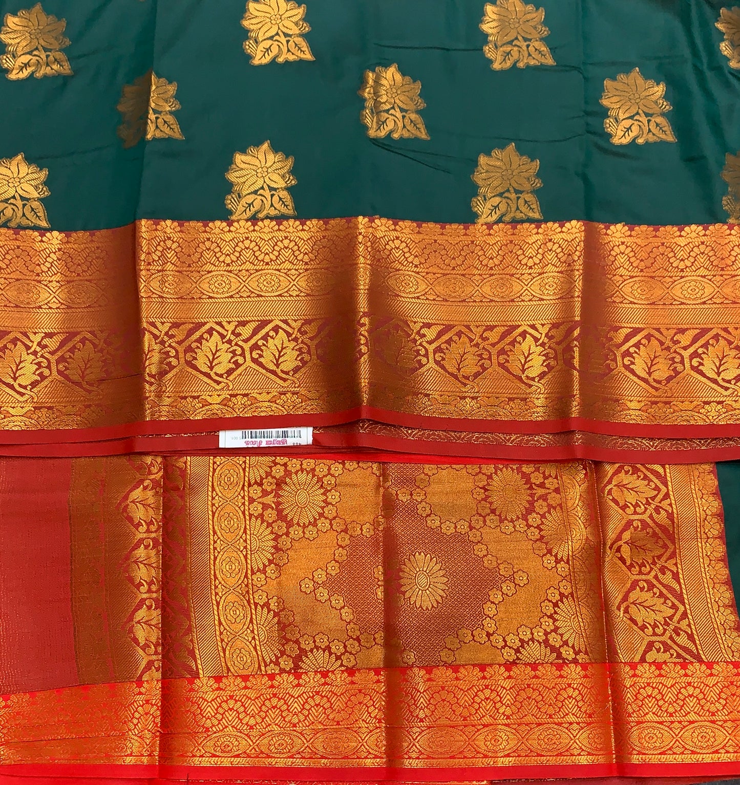 Soft Silk Casual Saree Green Colour with Red and Golden Colour Border