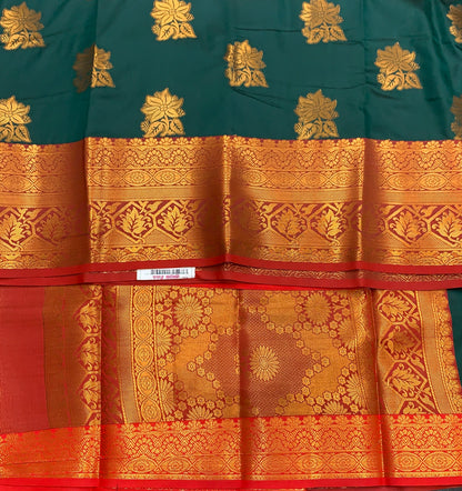 Soft Silk Casual Saree Green Colour with Red and Golden Colour Border