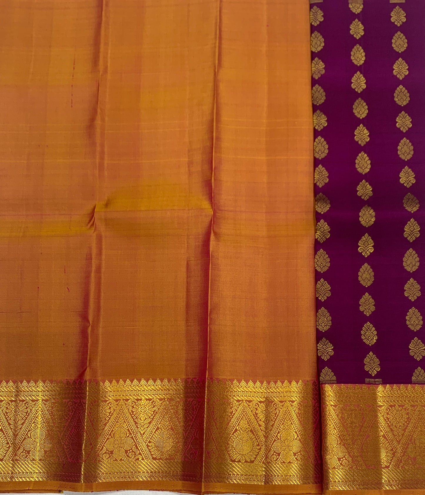 Magenta shade Pure kanchipuram Kids Pattu Pavadai with contrast border for newborn to 2 Years