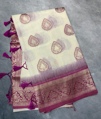 Banaras Katan Saree Off White  Colour with Katan Work Border