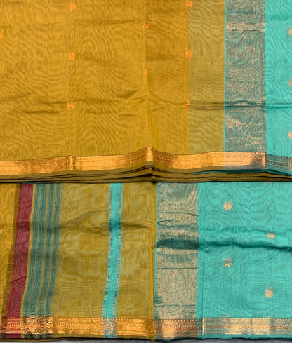 Golden Mustard Colour Silk Cotton Saree with Copper Zari Border