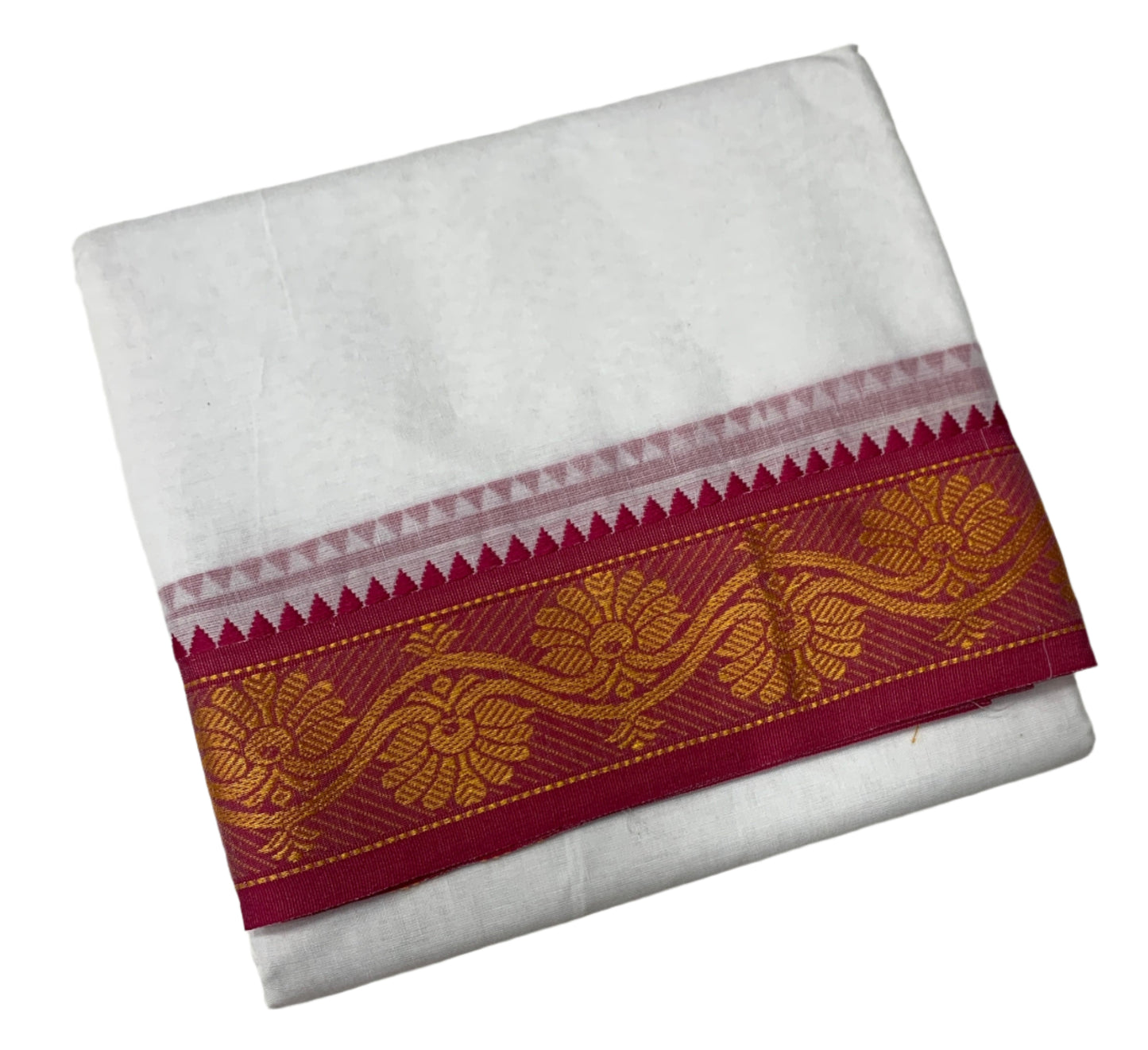 9X5 Cotton Dhoti White Pink and Sky Blue Border with Angavastram