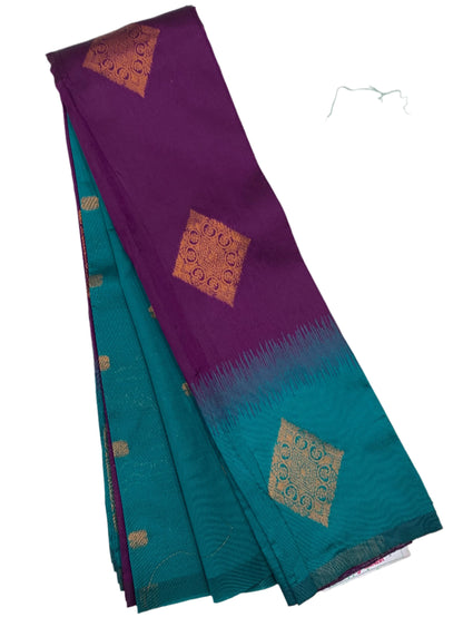 Art Silk Saree Magenta Colour with Peacock Green Border