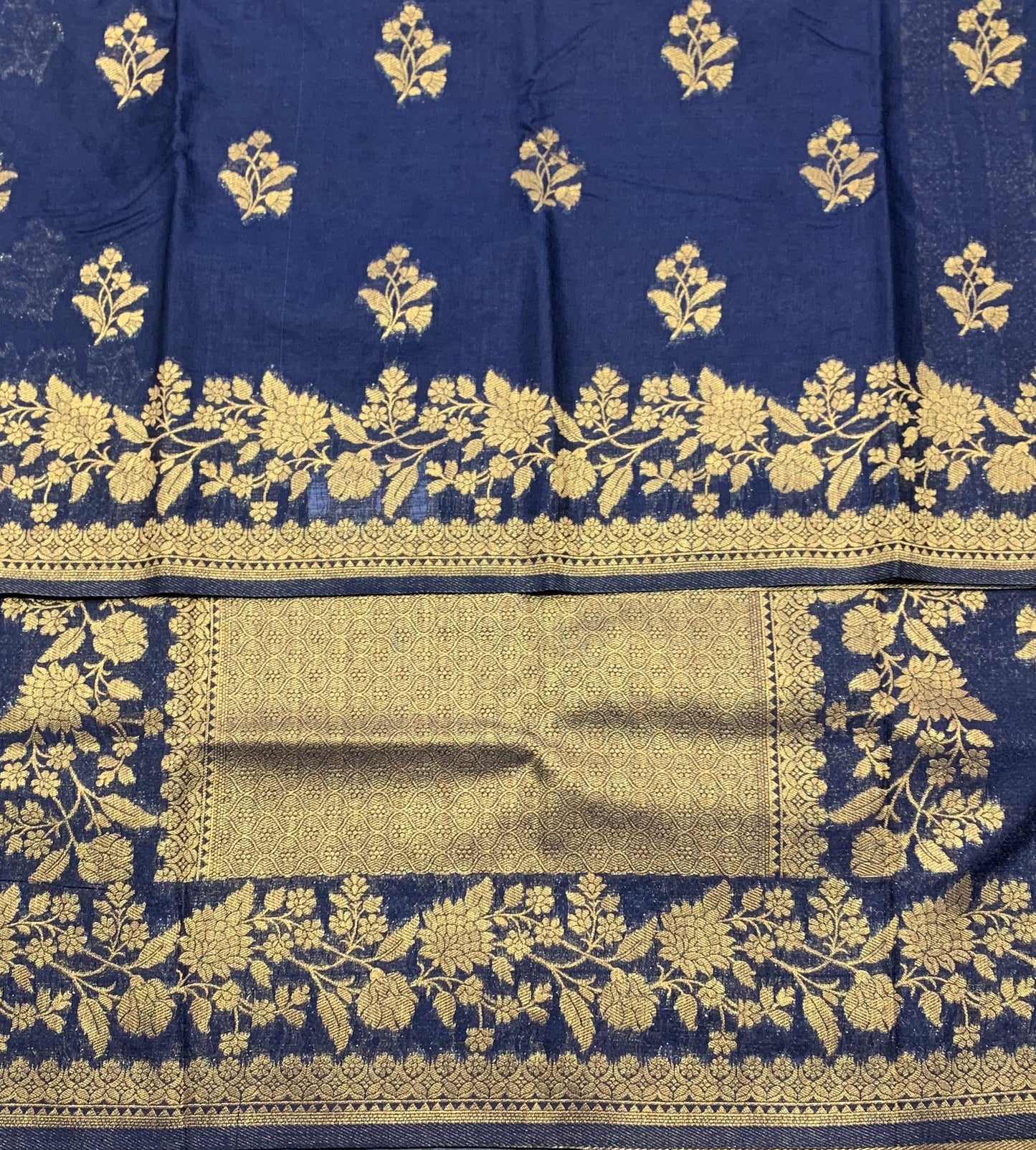 Kora Silk Saree Navy Blue Colour with Flower Design Border