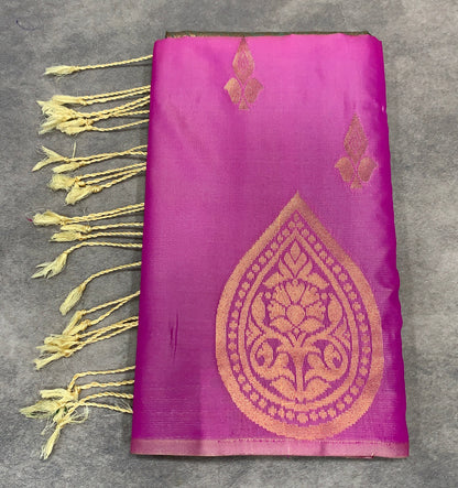 Art Silk Saree Rani Pink Colour with Borderless